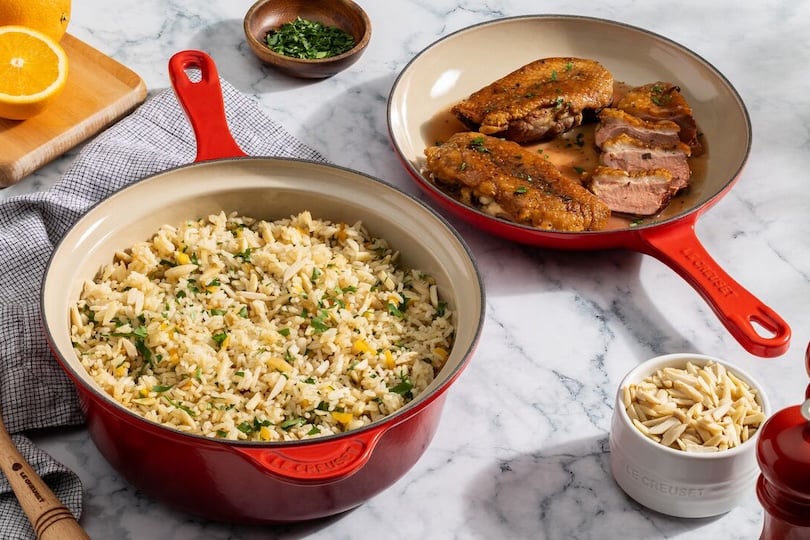 Seared Duck Breast with Orange and Almond Rice Pilaf